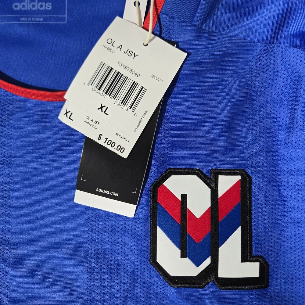 Adidas Olympique Lyonnais 2023-24 Away Jersey Blue Red IB0907 Mens XL Slim Fit - Picture 3 of 9